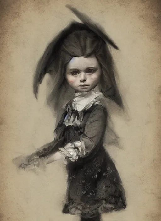 Image similar to portrait of an evil victorian child, digital art, trending on artstation
