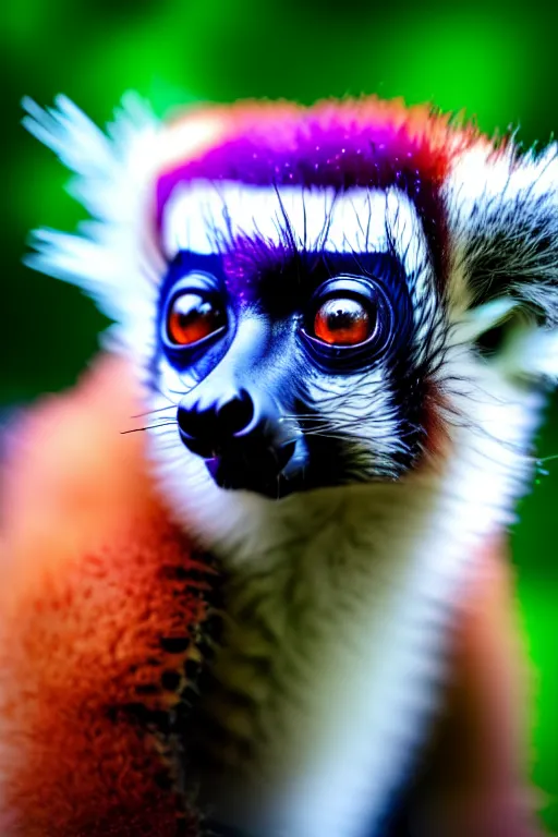 Image similar to 1 0 0 mp samsung ultrahd photo of a cute lemur in the rain at purplehour moonrise