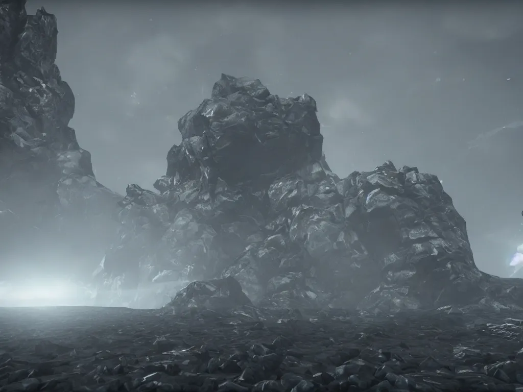 Image similar to Death Stranding black cube in air, rendered in Unreal