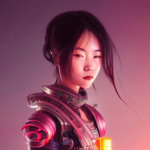 Image similar to portrait futuristic Samurai Girl, in future cyberpunk tokyo rooftop , ssci-fi, fantasy, intricate, very very beautiful, elegant, human anatomy, neon light, highly detailed, digital painting, artstation, concept art, smooth, sharp focus, illustration, art by tian zi and WLOP and alphonse mucha