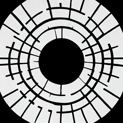 Image similar to real optical illusion, circles, squares, lines, black and white, illusion