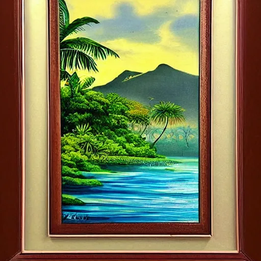 Image similar to framed painting of a beautiful tropical landscape