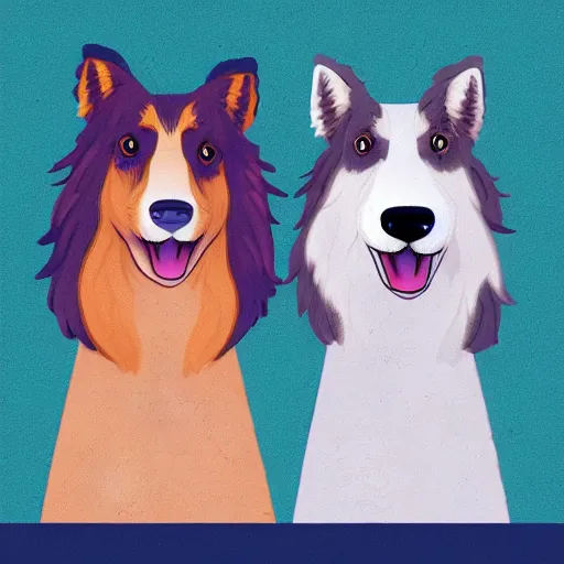 Image similar to an illustration of a couple of shetland sheepdog in a style of the show bojack horseman, artstation