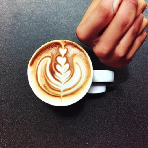 Prompt: latte art in the shape of a middle finger