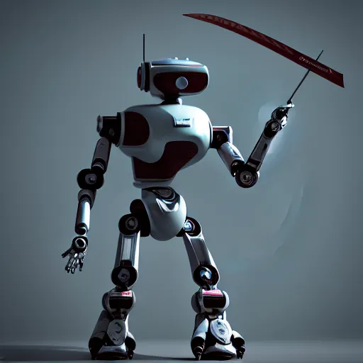 Image similar to a guardian robot holding a spear, photorealistic, octane render, 3D