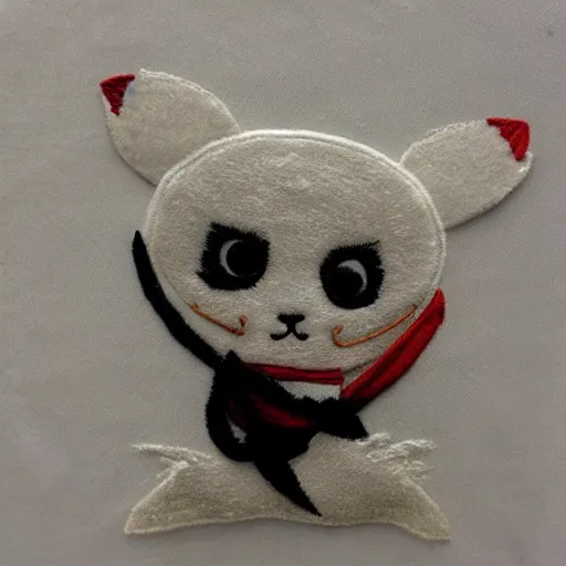 Image similar to “a baby harp seal dressed as a ninja, embroidery”