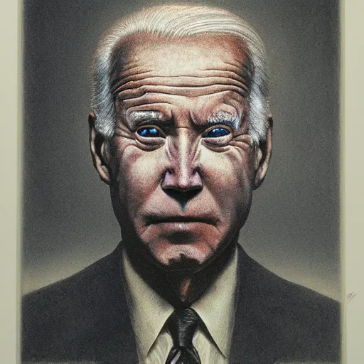 Image similar to junji ito, beksinski \ and stephen gammell presidential portrait of joe biden