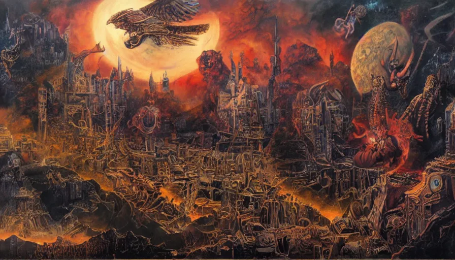 Image similar to dreams of apocalypse, art by manuel sanjulian and franz xaver kosler and james c. christensen