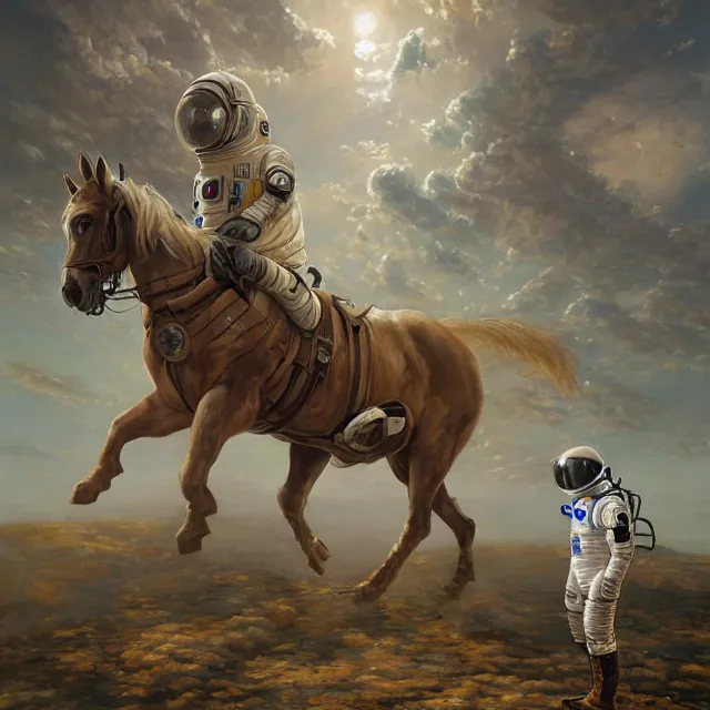 Prompt: a horse riding on, an astronaut on a knees, industrial sci - fi, by mandy jurgens, ernst haeckel, james jean