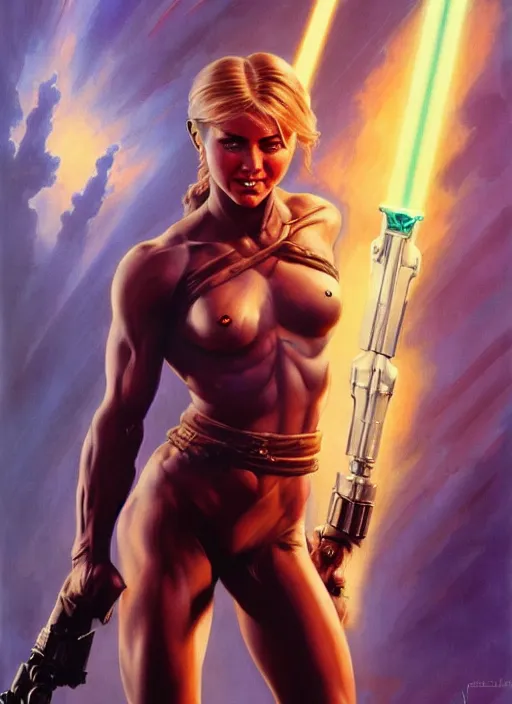 Prompt: a stunning medium shot portrait of julianne hough as a star wars slave girl, digital art by frank frazetta and boris vallejo and julie bell and moebius, highly detailed, trending on artstation, hq