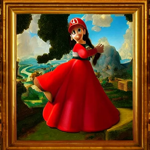 Image similar to a beautiful painted portrait of super mario renaissance painting by da vinci featured on artstation