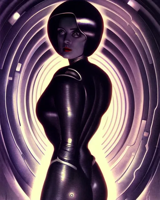 Image similar to futuristic portrait of woman from 2 0 s decade of xx century in metal space suit in a style of hans giger, dark atmosphere, space horror, art by kuvshinov ilya and wayne barlowe and gustav klimt and artgerm hans giger