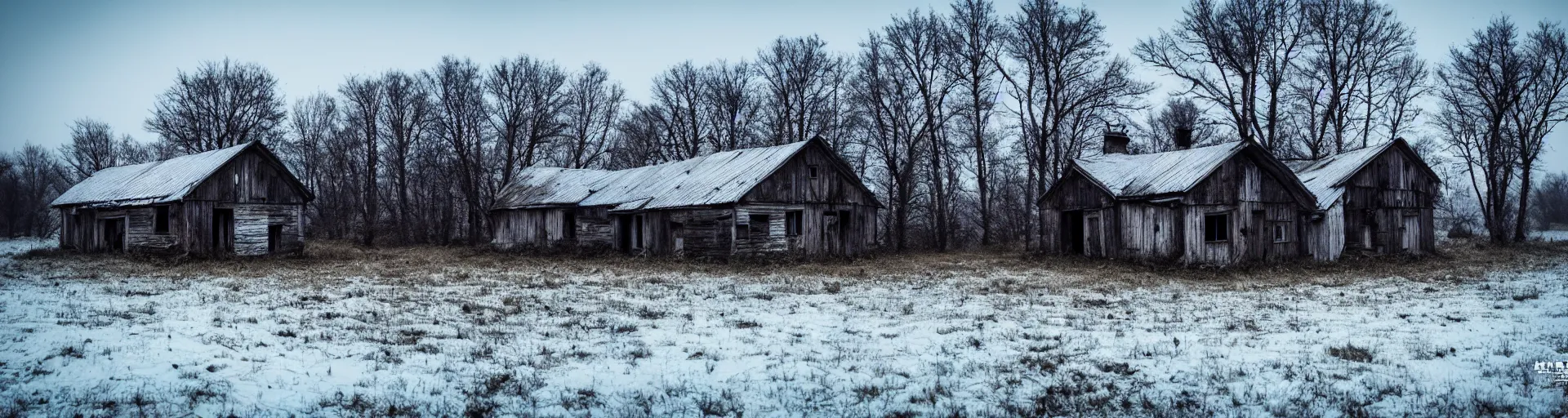 Image similar to landscape, dead nature, eastern european house, farm, abandoned, lifeless, winter, mud, atmospheric, mystical, very detailed 4 k