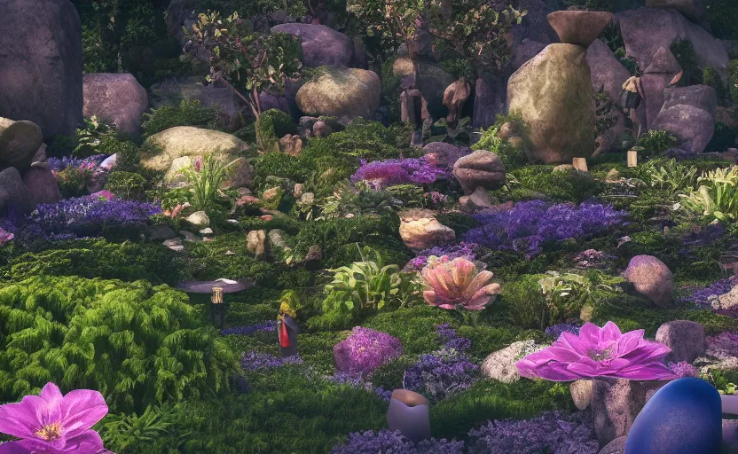 Prompt: as of the gods, which is said to have been filled with brilliance, and there was a garden there made entirely of precious stones, close up bokeh hiperrealistic, high detailled, darkness dramatic, sharp focus, octane render, imax