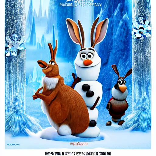 Prompt: A poster for the movie Frozen but with rabbits on the cover