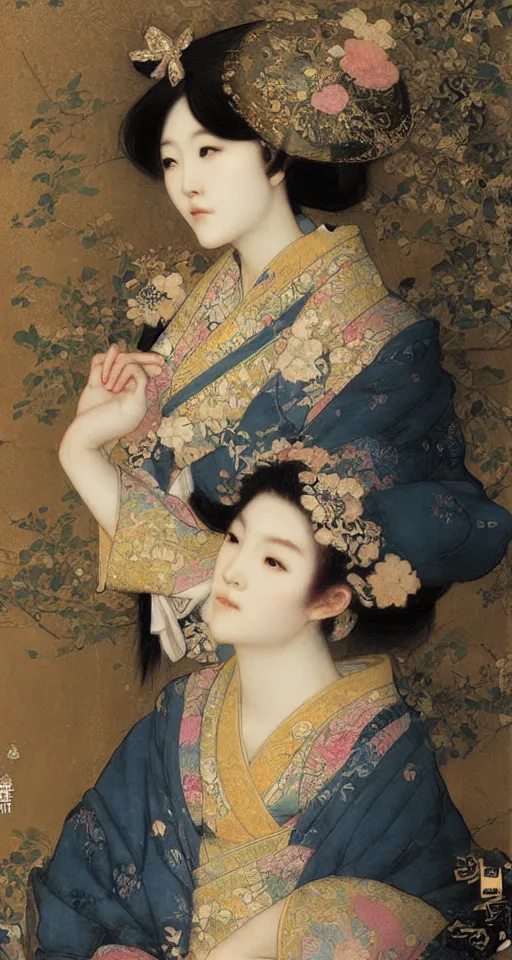 Prompt: a beautiful Japanese princess by Edgar Maxence and Ross Tran