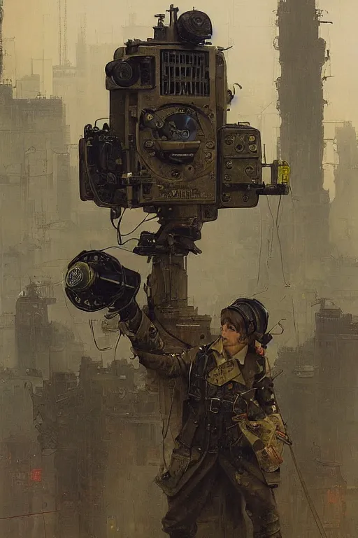 Prompt: dieselpunk military walkie - talkie, radio device, product lighting, painted by ruan jia, raymond swanland, lawrence alma tadema, zdzislaw beksinski, norman rockwell, jack kirby, tom lovell, alex malveda, greg staples