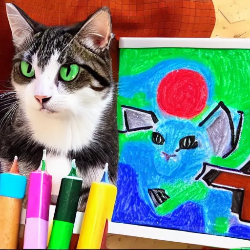 Prompt: minecraft youtuber dream plus a cat, oil pastel,