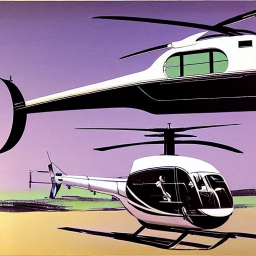 Image similar to concept art for helicopter + bus, painted by syd mead, high quality