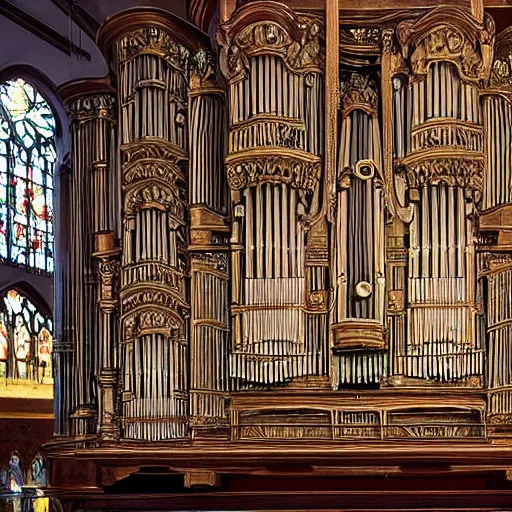 Prompt: a church organ made of organelles, detailed inner anatomy, organic music organ with organic shapes made of an artistic insanely detailed view inside the body