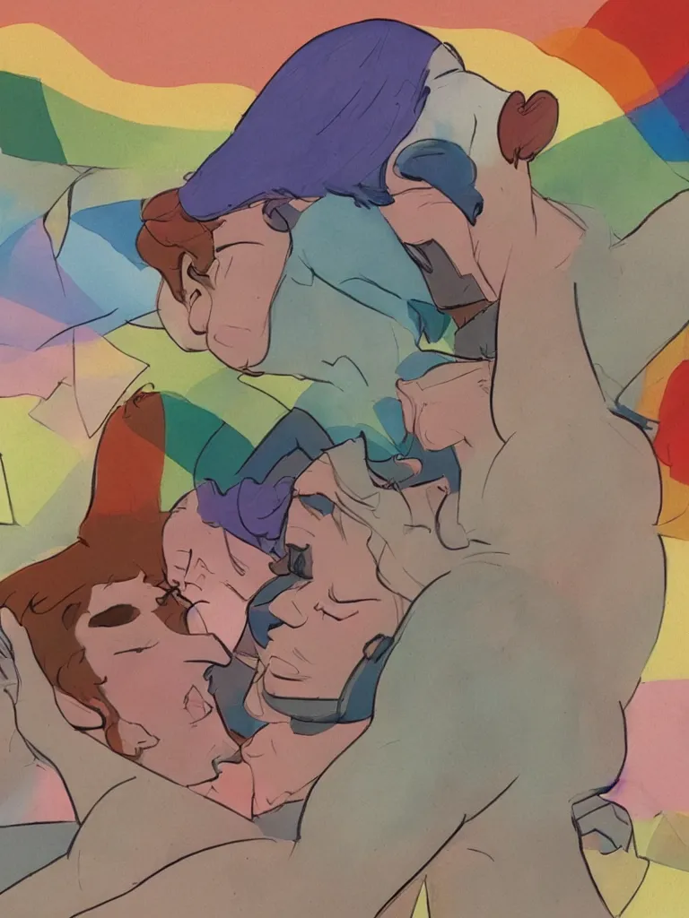 Image similar to gay love by disney concept artists, blunt borders, rule of thirds