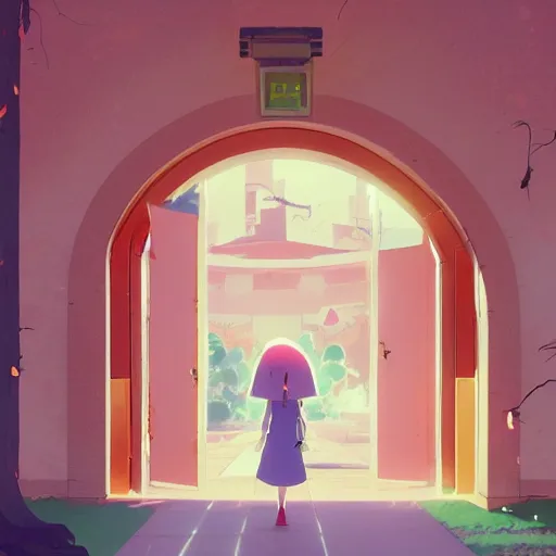 Prompt: a beautiful picture of the entrance of an high school, art by masaaki yuasa, and greg rutkowski, trending on artstation