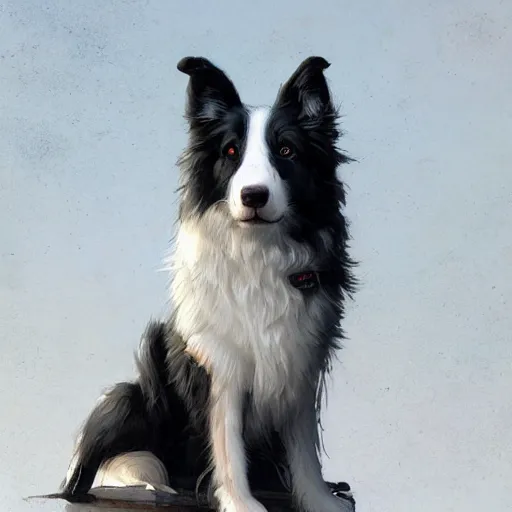 Image similar to highly detailed, anthropomorphic border collie, by greg rutkowski, trending on artstation