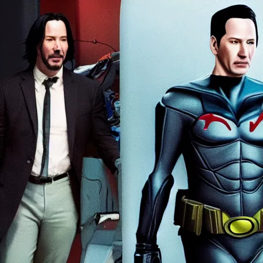 Image similar to Keanu reeves as robin from Batman 4K detailed super realistic