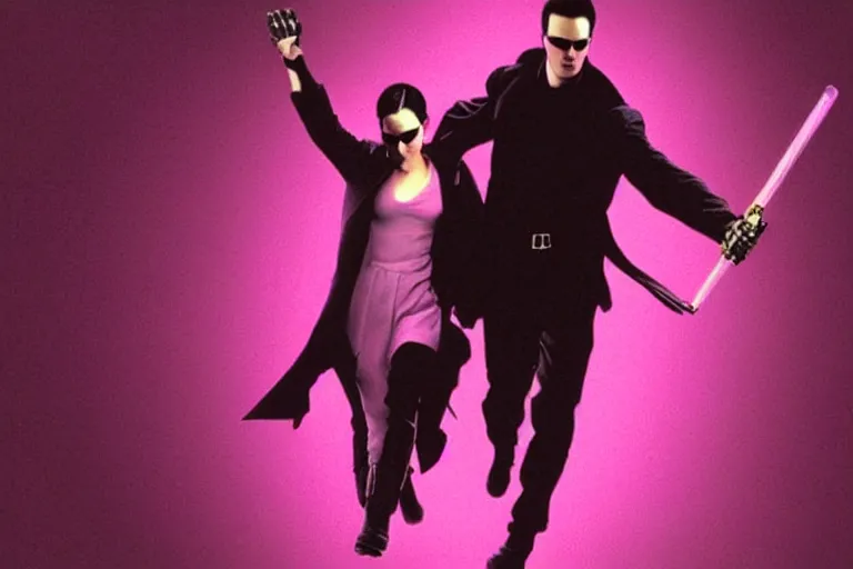 Prompt: the matrix background color pink