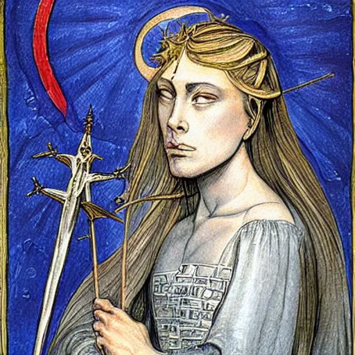 Image similar to beautiful face virtuous jeanne d'arc in the style of william blake, terese nielsen, isolde