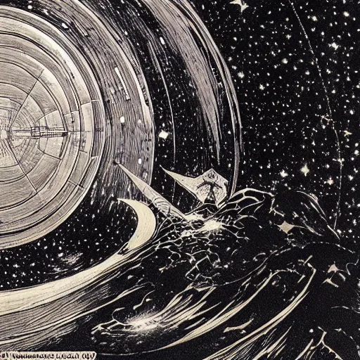 Prompt: Liminal space in outer space by Franklin Booth