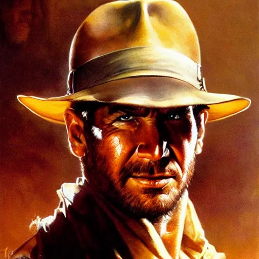 Prompt: ultra realistic portrait painting of indiana jones, art by frank frazetta, 4 k, ultra realistic, highly detailed, epic lighting