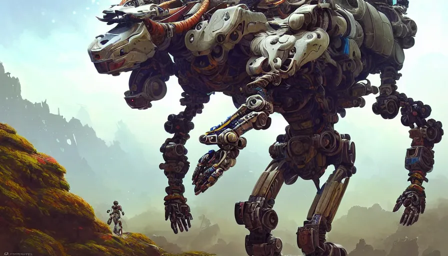 Prompt: a warrior robot astronaut, floral! looks like a machine from horizon zero dawn designed by apple, in socotra island, posing for a fight, intricate, elegant, highly detailed, digital painting, establishing shot, an epic fantasy, artstation, smooth, sharp focus, illustration, art by artgerm and greg rutkowski, 8 k