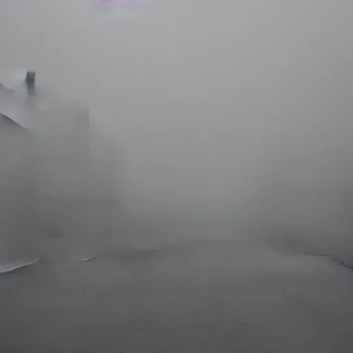 Image similar to liminal space, fog, city