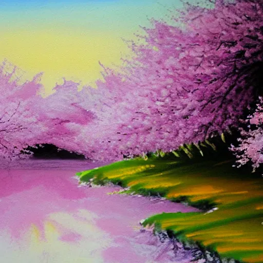 Image similar to a cherry blossom painting by bob ross