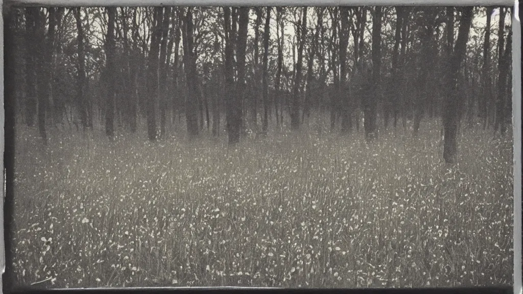 Prompt: It is dark all around. The wind and torchlight make whorls of shadow and light as you as you weave among the grass; blinding silver, viridescent at shoulder height, at play. haunted psychedelic polaroid.