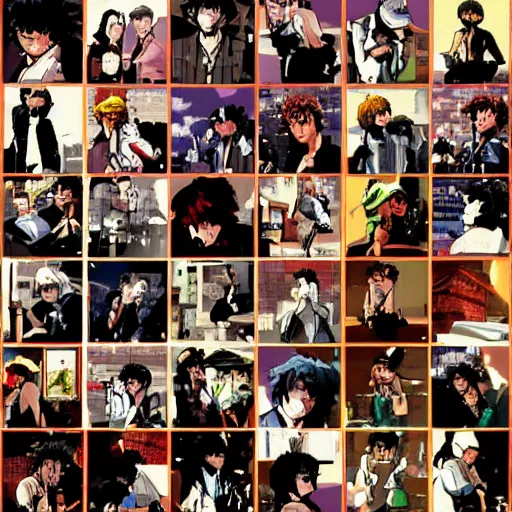 Image similar to photo mosaic of toilets that makes a picture of cowboy bebop