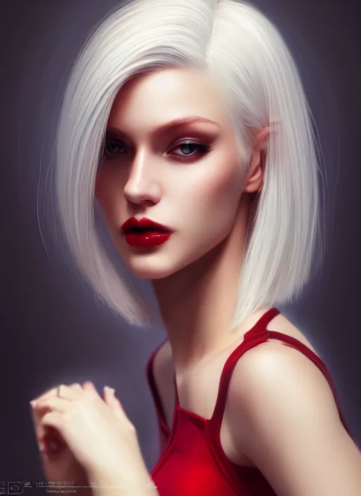 Prompt: photo of gorgeous woman with platinum blonde and red hair in the style of stefan kostic, realistic, half body shot, sharp focus, 8 k high definition, insanely detailed, intricate, elegant, art by stanley lau and artgerm, foggy backgeound