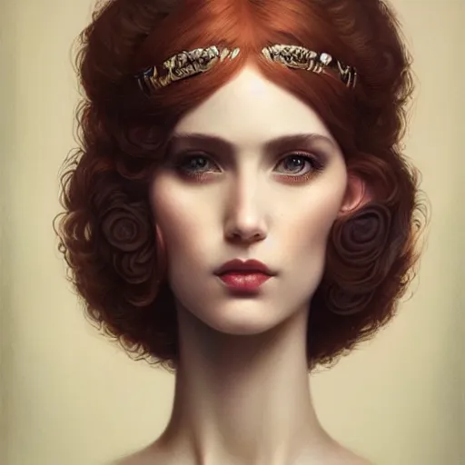 Prompt: tom bagshaw portrait, very beautiful dollpunk in a full dress and long thin lustrous auburn hair, professionally retouched, ultra realistic soft painting, perfectly detailed linework, symmetrical accurate intricate features, behance, focus