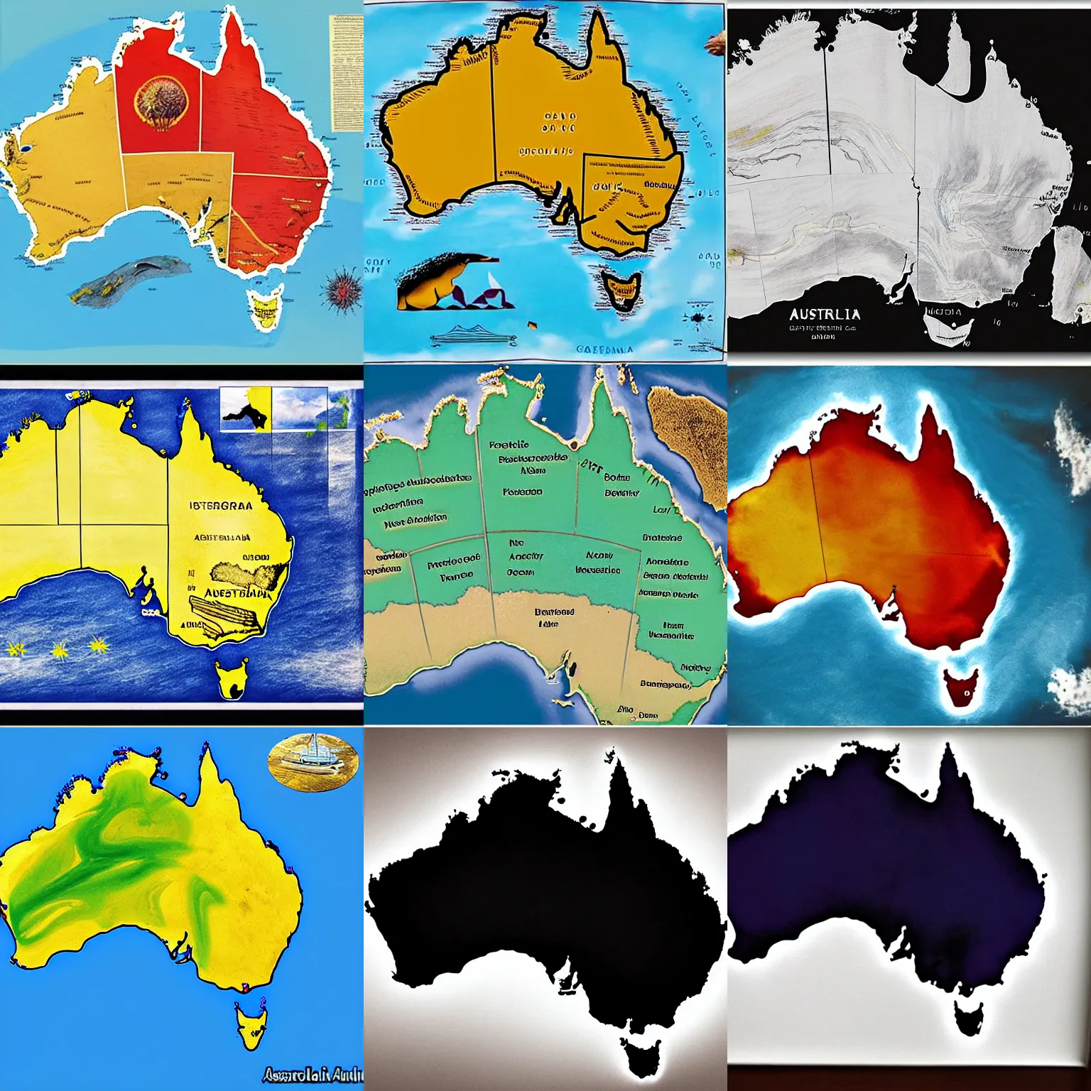 Prompt: map of australia made of liquid ink