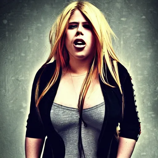 Image similar to morbidly obese avril lavigne crying in torn clothes