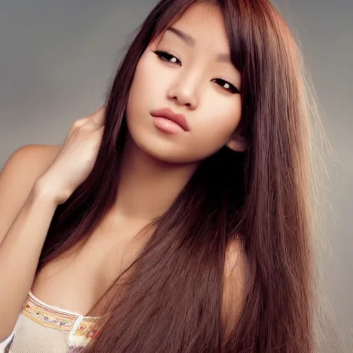 Image similar to most beautiful gorgeous Asian mixed European girl in the world with blonde cute hair high resolution