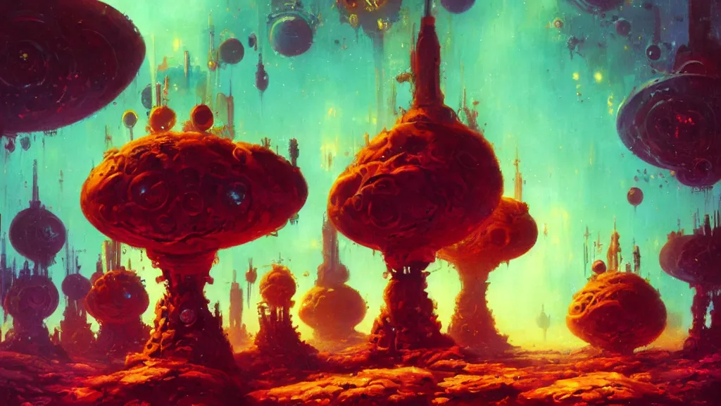 Prompt: strange alien empire by Paul Lehr