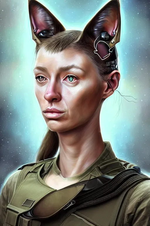 Prompt: epic professional digital art of female human - cat hybrid starship military officer, humanoid head, cat ears, painting, by leesha hannigan, iris van herpen, artstation, cgsociety, wlop, epic, much wow, much detail, gorgeous, detailed, masterpiece