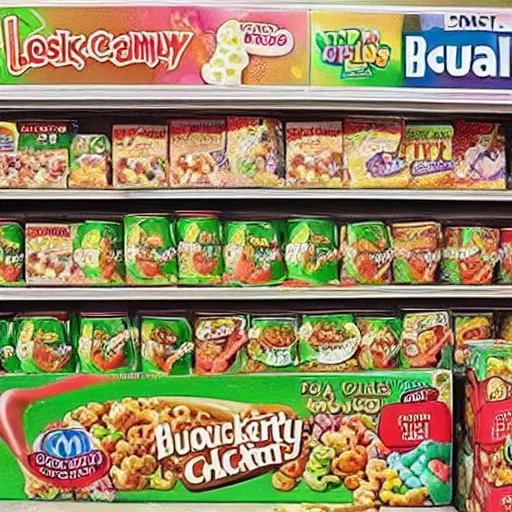 Image similar to a box of lucky charms cereal on a grocery store shelf