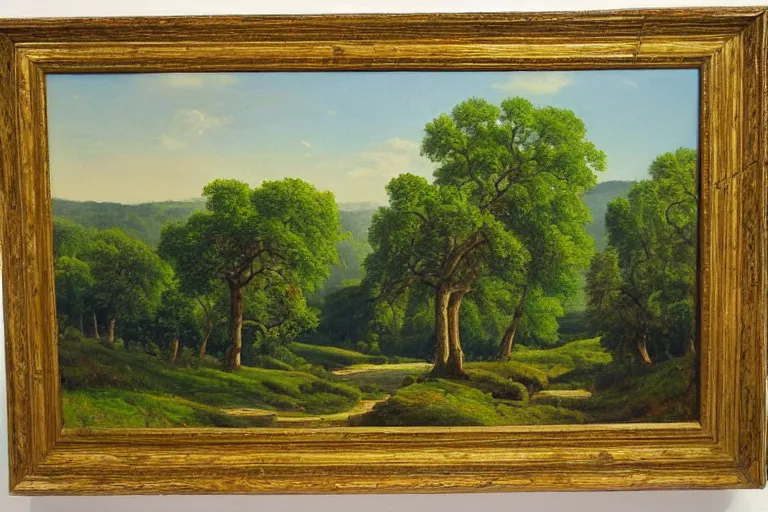 Prompt: masterpiece painting of oak trees on a hillside overlooking a creek, by arkady rylov