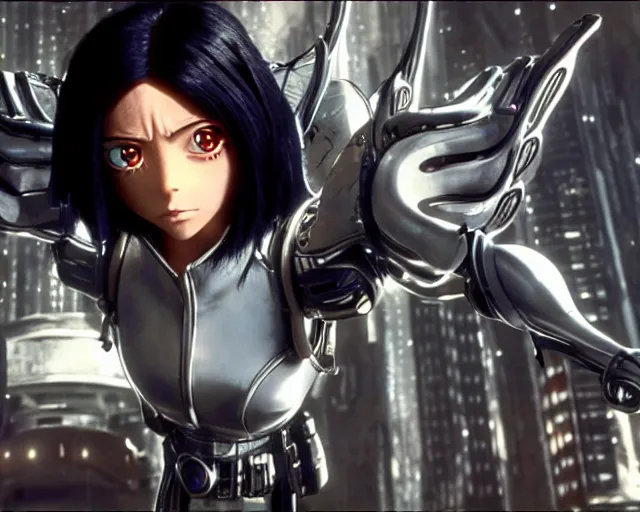 Image similar to a beautiful film still from the battle angel alita sequel, futuristic, cinematic lighting, highly detailed, photorealistic, high resolution
