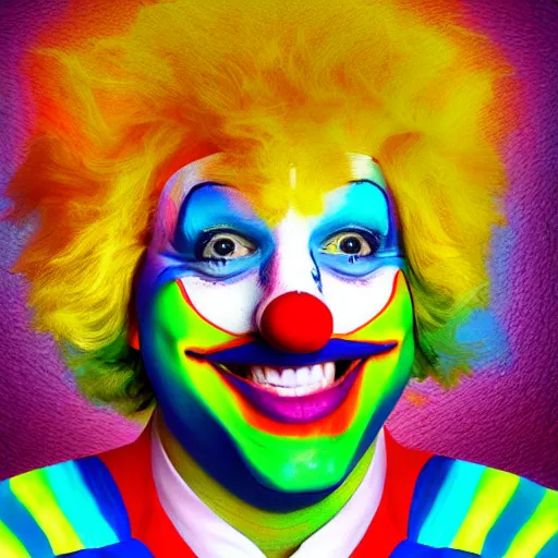 Image similar to Portrait of a colorful happy joyful clown, funny, digital art masterpiece