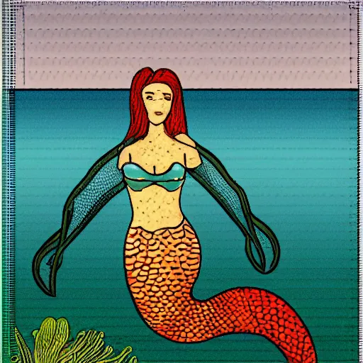 Prompt: a mermaid using a filtering mesh,