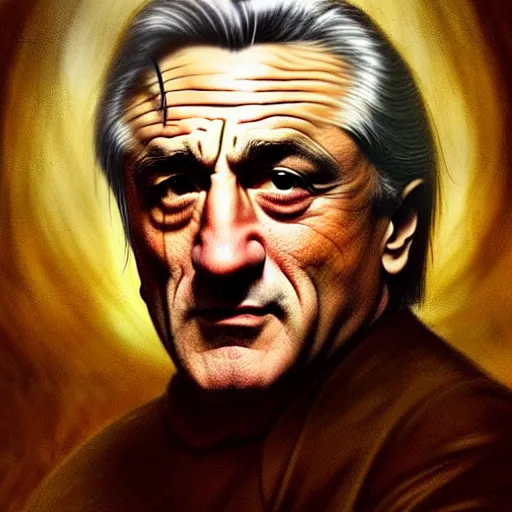 Image similar to Robert de Niro, with an arrogant facial expression, as a wrathful god looking down from the sky, dungeons and dragons portrait, highly_detailed!!, Highly_detailed_face!!!, artstationhq, concept art, sharp focus, illustration, Matte painting, art by Leonardo da Vinci and Michelangelo and Botticelli